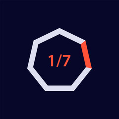 A seven-sided polygon displays numerical details in red and grey colors, highlighting fractions.