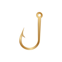 Elegant golden fish hook with a sleek design, ideal for fishing beginners and seasoned anglers.