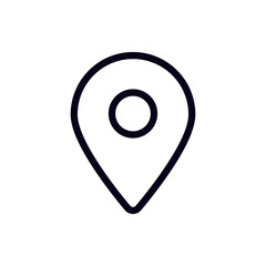 Black and white location pin icon design for easy navigation and map applications, clear and simple.