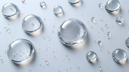 Sparkling Water Droplets on a Smooth Surface Clean Pure Hydration Concept