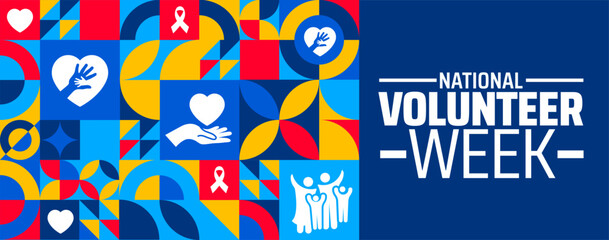 National Volunteer Week geometric shape pattern background banner or poster design template. observed every year in  April. Holiday concept. Use to any Template, card, poster, placard, template.