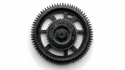 Rusty gears mechanism, white background, industrial design, engineering