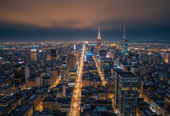 arial view of a city at night