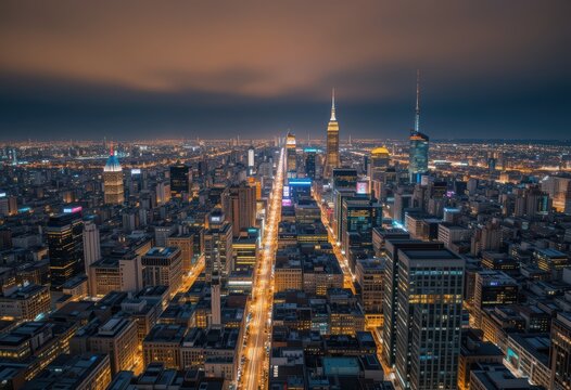 arial view of a city at night