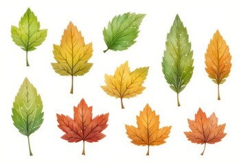 collection of autumn leaves in a white background