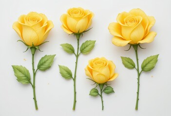 set of yellow roses in a white background