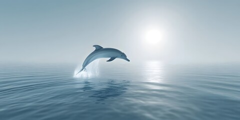 Dolphin Jumping Gracefully Over Calm Ocean Waves at Sunrise