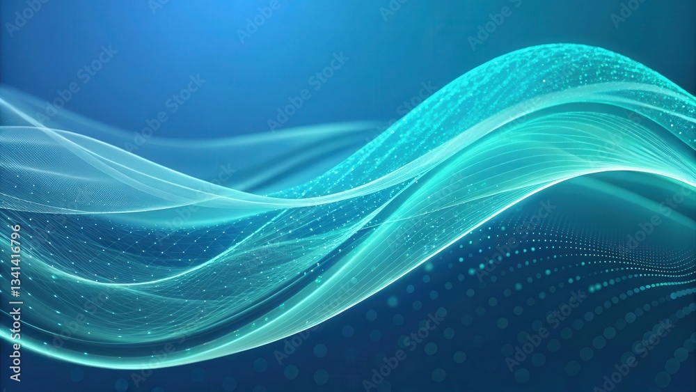 Leinwandbilder Abstract wavy lines in shades of blue and turquoise create a dynamic digital background.
