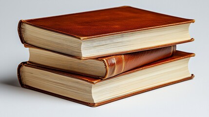 Stacked Leather-Bound Books on White Surface