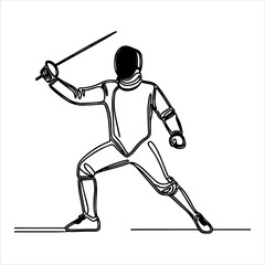 Single continuous line of a fencer. Type of sport, Fencing. One line vector illustration 3