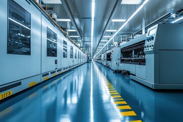 Fototapeta premium Industrial-grade PCB manufacturing plant producing high-density circuits