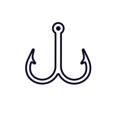 Double-pointed fishing hook icon depicted with a bold black outline. clean, simple, and modern design.