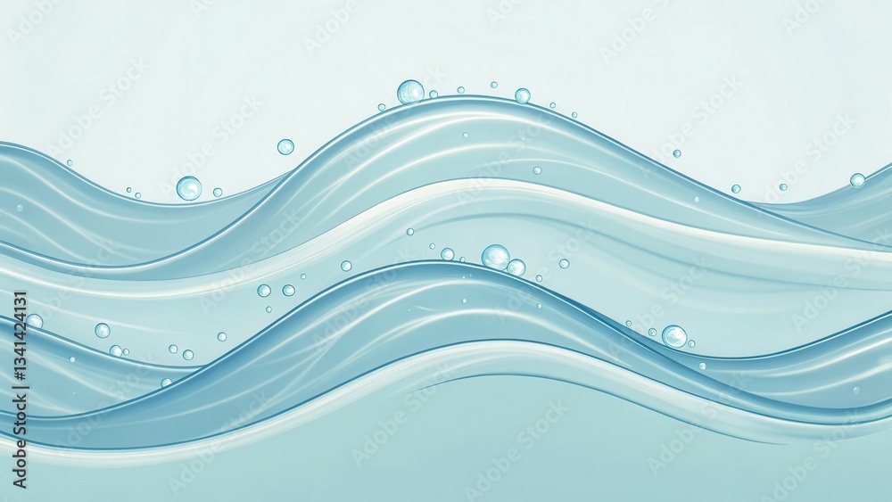 Aufkleber waves with bubbles create a soothing aquatic design in soft blue tones.