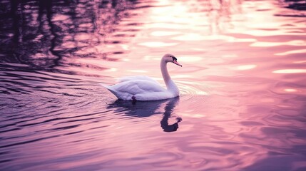 Fototapeta premium reflections of a pink sky on still water.