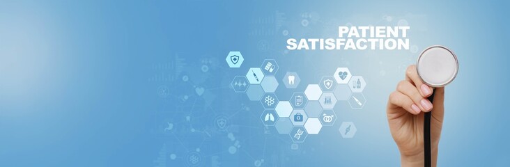 Patient Satisfaction and Healthcare Monitoring Illustrated on a Virtual Screen.