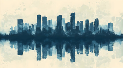 Obraz premium City skyline reflection, calm water, urban landscape, design