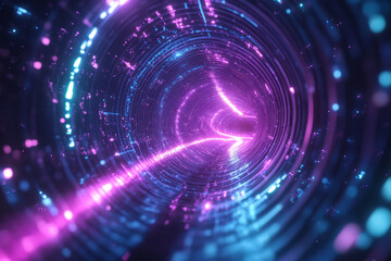 Obraz premium A dynamic, animated hexagonal 3D background where light waves ripple through the interconnected panels, creating a mesmerizing energy flow. The pulsing neon blue and purple light effects enhance the