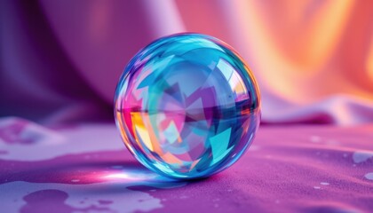 Vibrant Crystal Orb: Design an abstract crystal orb that reflects and refracts light with vibrant colors, featuring soft waves or patterns that give a sense of depth and fluidity.