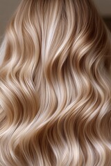 Fototapeta premium Long, wavy blonde hair flows elegantly, showcasing a beautiful texture and shine