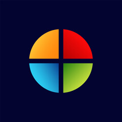 Circle divided into four equal parts, each section filled with bright colors: orange, red, blue, green.