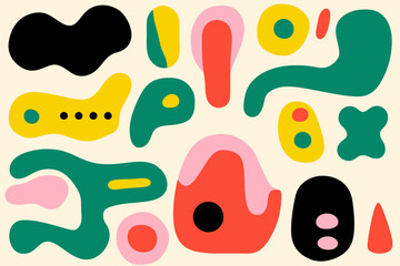 A vibrant collection of abstract shapes in various colors and forms, creating a playful and modern design.