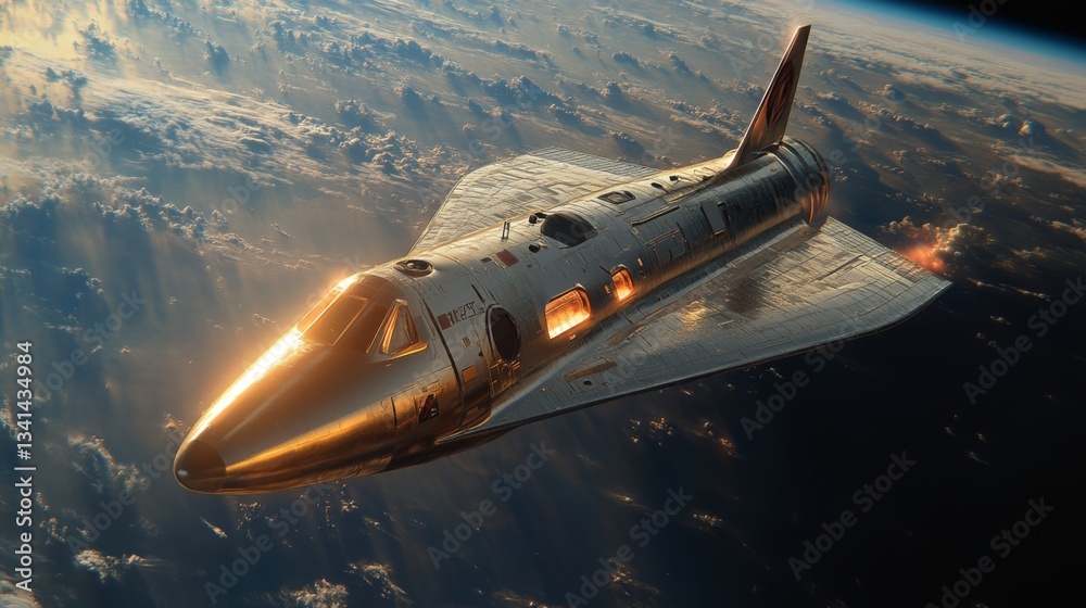 Poster a spaceplane is showcased in hypersonic flight above earth, featuring cutting edge propulsion techno