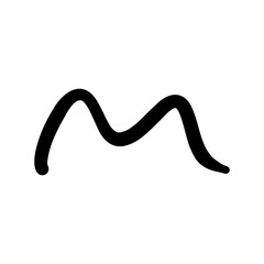 Hand-drawn M shape line. Abstract random doodle icon.