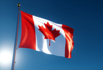 Canadian flag waving in wind