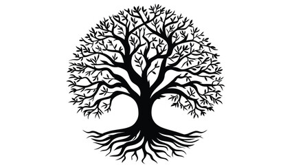 Obraz premium Intricate Black Tree Silhouette with Roots – Vector Illustration