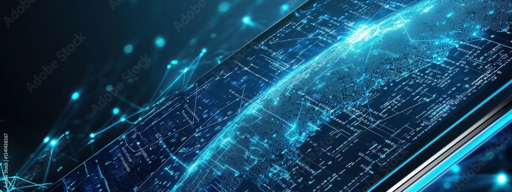 Poster futuristic digital interface with data flow and technology elements