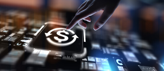 Cash Flow Monitoring Inflows and Outflows, projection on a virtual screen, Business and Technology...