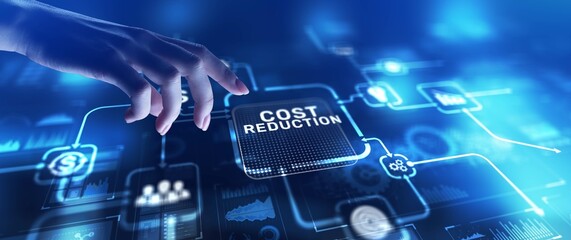 Cost Reduction Minimizing Expenses and Increasing Efficiency, projection on a virtual screen, Business and Technology Concept.