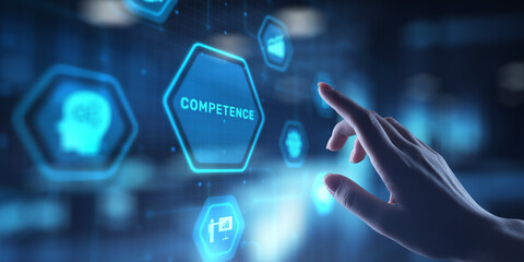 Competence Developing Skills and Expertise, projection on a virtual screen, Business and Technology...