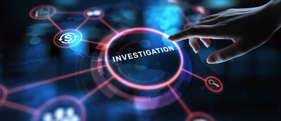 Investigation Analyzing and Uncovering Facts, projection on a virtual screen, Business and...