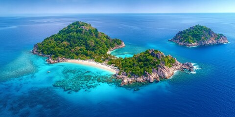 Obraz premium Scenic Aerial View of Tropical Islands Surrounded by Clear Blue Water