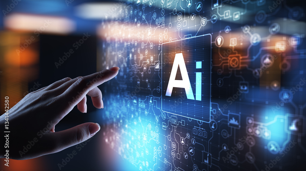 Poster ai artificial intelligence, machine learning, big data analysis and automation technology in busines
