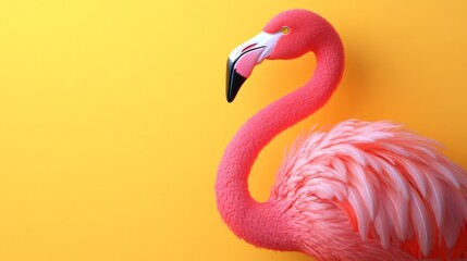 Obraz premium Pink Flamingo on Yellow Background