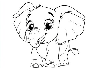 Obraz premium Coloring page showcasing a cheerful chubby elephant standing happily. Its large ears and joyful smile make it a delightful choice for kids during creative time, fostering artistic expression