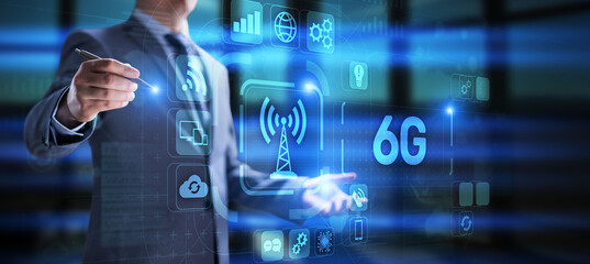 6G New generation high speed wireless mobile internet connection concept.
