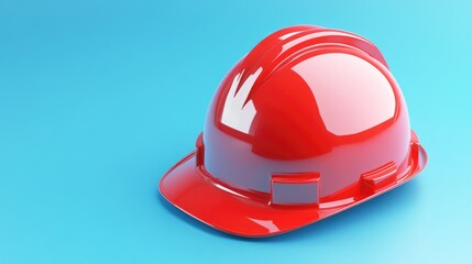 A glossy red hard hat with a curved visor on a blue gradient background