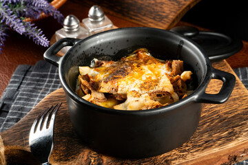 Ramekin with delicious casserole.
