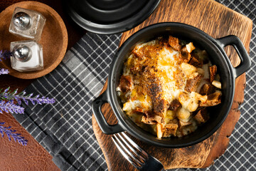 Ramekin with delicious casserole.