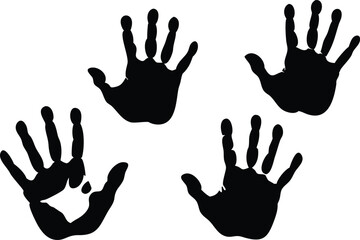 Simple, bold black handprints, likely child's handprints, against a stark white background.