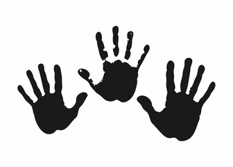 Simple, bold black handprints, likely child's handprints, against a stark white background.