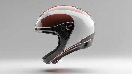 A helmet floating in the air with a blurred motion effect on a gray background