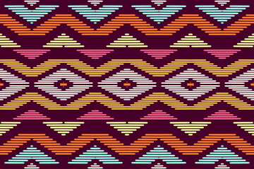 Multicolored Geometric Tribal Diamond Pattern &ndash; Seamless Ethnic Textile