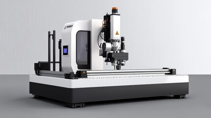 Fototapeta premium A high-precision roofing panel machine resting on a smooth silver backdrop
