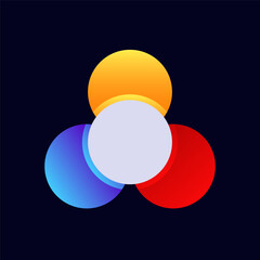 Three circles in blue, red, yellow arranged symmetrically, creating a vibrant geometric display.
