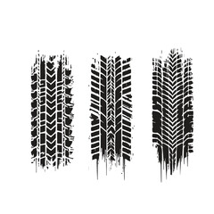 set collection black dirty tire tracks stock illustration flat design.