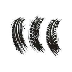 set collection black dirty tire tracks stock illustration flat design.